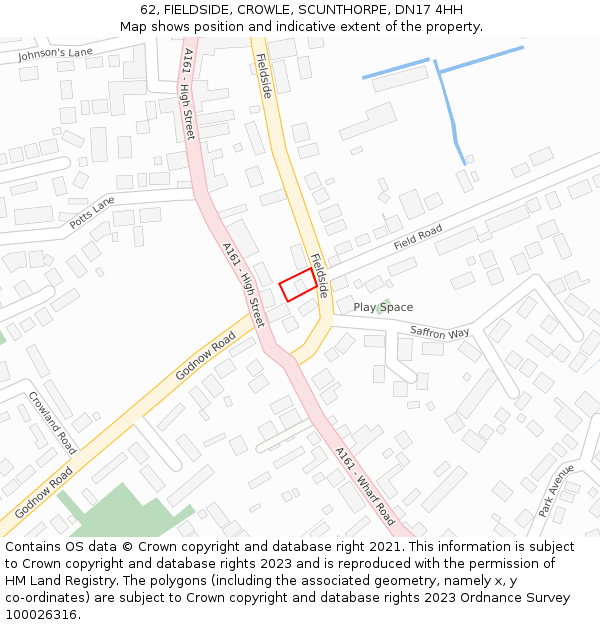 62, FIELDSIDE, CROWLE, SCUNTHORPE, DN17 4HH: Location map and indicative extent of plot