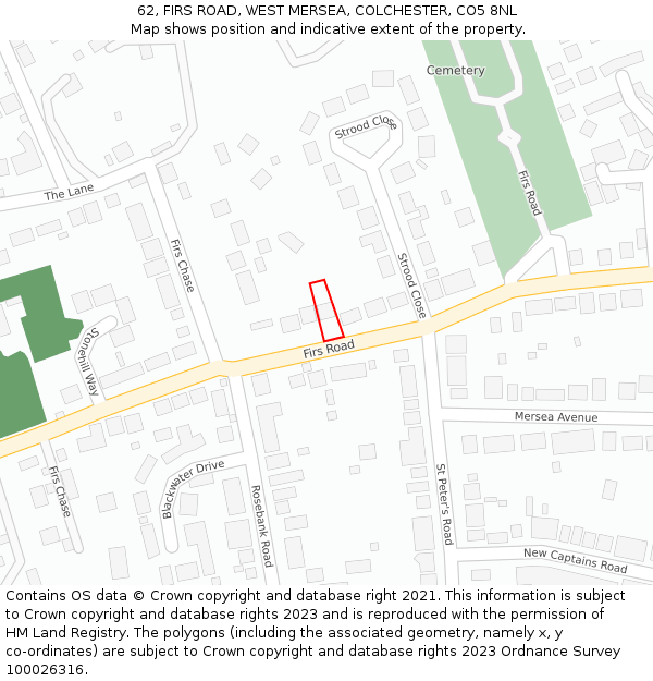 62, FIRS ROAD, WEST MERSEA, COLCHESTER, CO5 8NL: Location map and indicative extent of plot