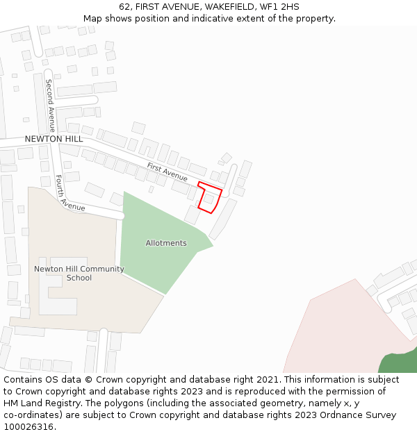 62, FIRST AVENUE, WAKEFIELD, WF1 2HS: Location map and indicative extent of plot