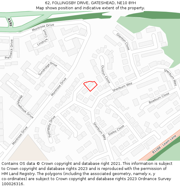 62, FOLLINGSBY DRIVE, GATESHEAD, NE10 8YH: Location map and indicative extent of plot