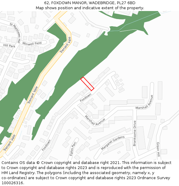62, FOXDOWN MANOR, WADEBRIDGE, PL27 6BD: Location map and indicative extent of plot