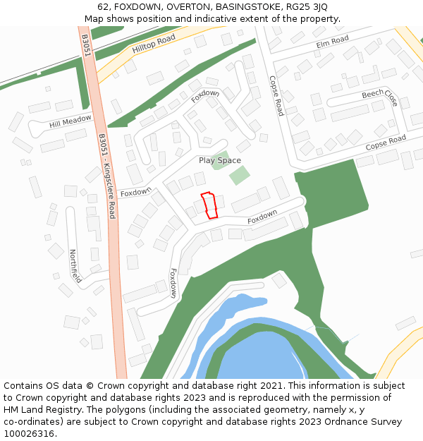 62, FOXDOWN, OVERTON, BASINGSTOKE, RG25 3JQ: Location map and indicative extent of plot