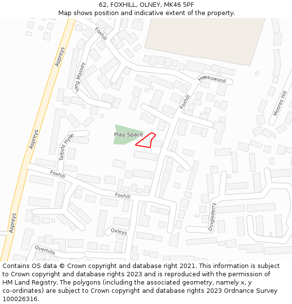 62, FOXHILL, OLNEY, MK46 5PF: Location map and indicative extent of plot