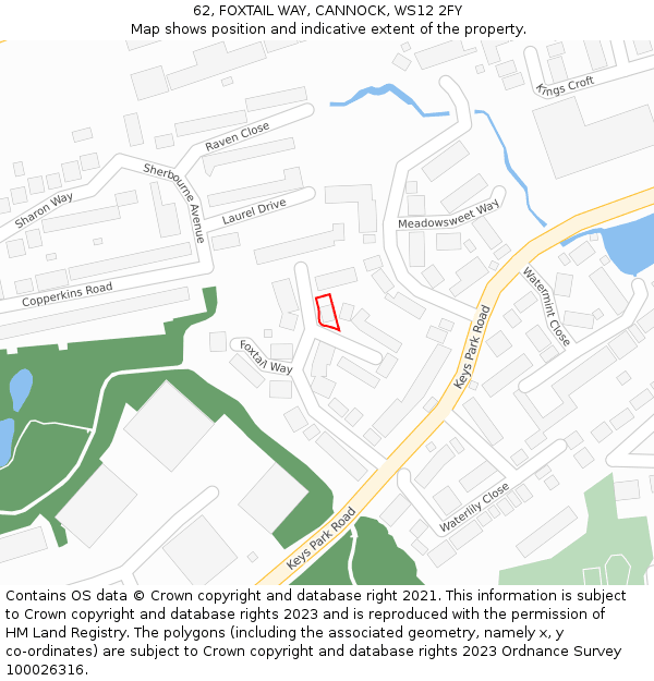 62, FOXTAIL WAY, CANNOCK, WS12 2FY: Location map and indicative extent of plot