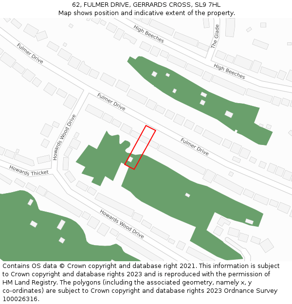 62, FULMER DRIVE, GERRARDS CROSS, SL9 7HL: Location map and indicative extent of plot