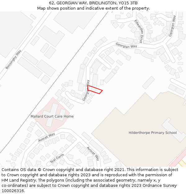 62, GEORGIAN WAY, BRIDLINGTON, YO15 3TB: Location map and indicative extent of plot