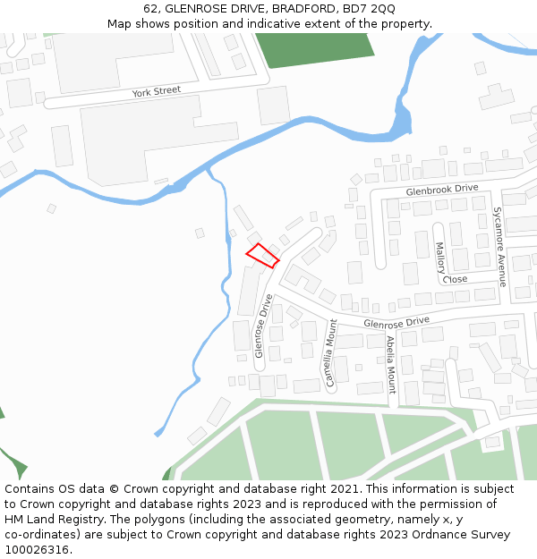 62, GLENROSE DRIVE, BRADFORD, BD7 2QQ: Location map and indicative extent of plot