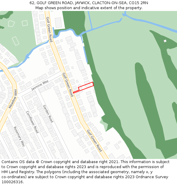 62, GOLF GREEN ROAD, JAYWICK, CLACTON-ON-SEA, CO15 2RN: Location map and indicative extent of plot