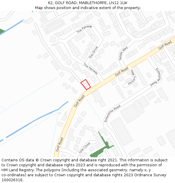 62, GOLF ROAD, MABLETHORPE, LN12 1LW: Location map and indicative extent of plot