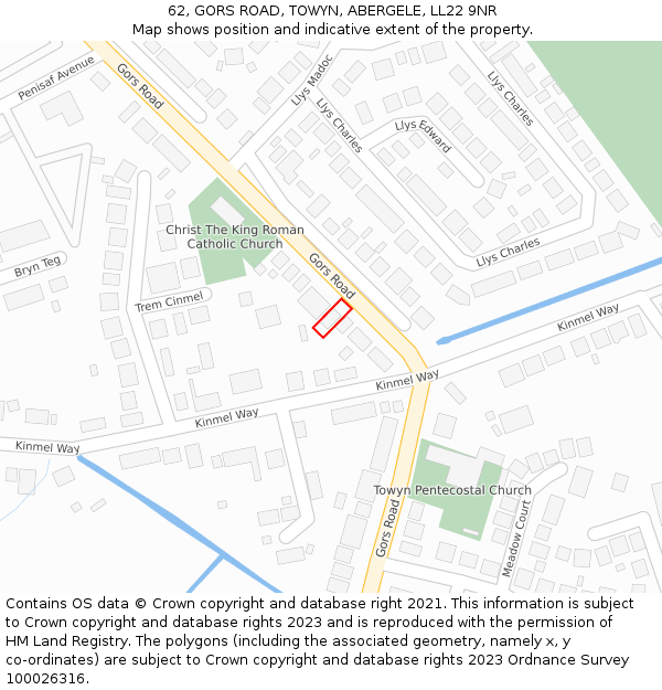 62, GORS ROAD, TOWYN, ABERGELE, LL22 9NR: Location map and indicative extent of plot