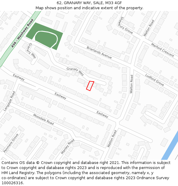 62, GRANARY WAY, SALE, M33 4GF: Location map and indicative extent of plot