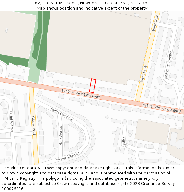 62, GREAT LIME ROAD, NEWCASTLE UPON TYNE, NE12 7AL: Location map and indicative extent of plot