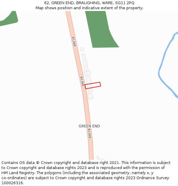 62, GREEN END, BRAUGHING, WARE, SG11 2PQ: Location map and indicative extent of plot