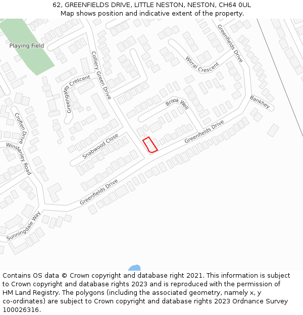 62, GREENFIELDS DRIVE, LITTLE NESTON, NESTON, CH64 0UL: Location map and indicative extent of plot