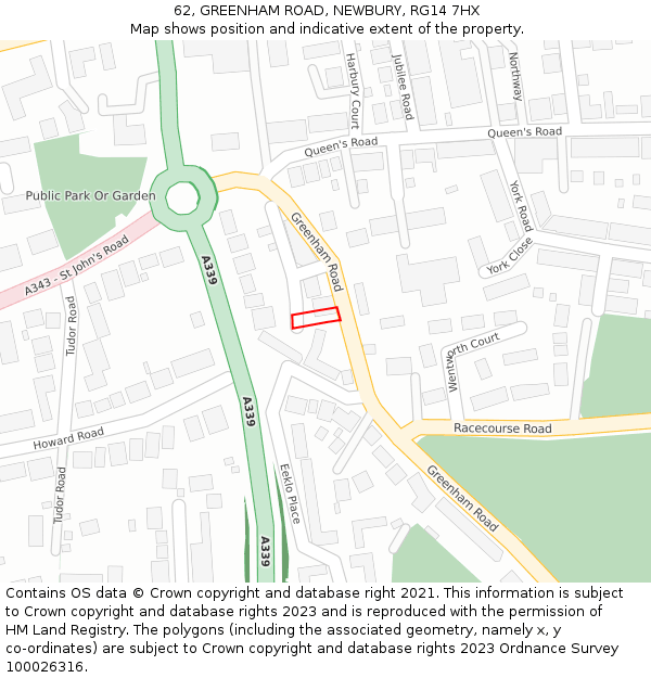 62, GREENHAM ROAD, NEWBURY, RG14 7HX: Location map and indicative extent of plot