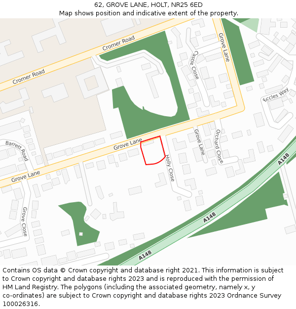 62, GROVE LANE, HOLT, NR25 6ED: Location map and indicative extent of plot