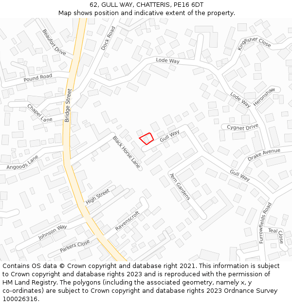 62, GULL WAY, CHATTERIS, PE16 6DT: Location map and indicative extent of plot