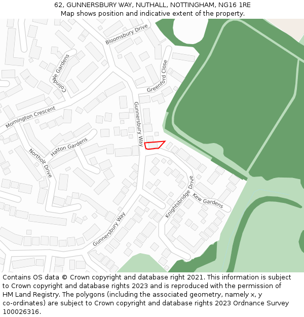62, GUNNERSBURY WAY, NUTHALL, NOTTINGHAM, NG16 1RE: Location map and indicative extent of plot