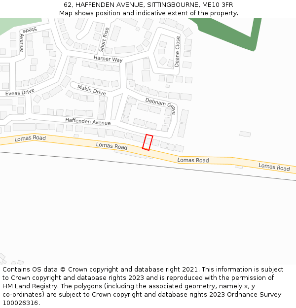 62, HAFFENDEN AVENUE, SITTINGBOURNE, ME10 3FR: Location map and indicative extent of plot