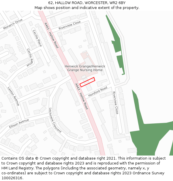 62, HALLOW ROAD, WORCESTER, WR2 6BY: Location map and indicative extent of plot