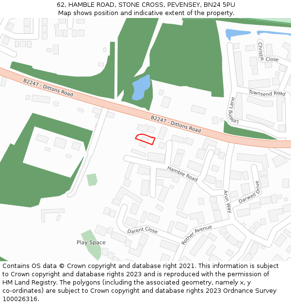 62, HAMBLE ROAD, STONE CROSS, PEVENSEY, BN24 5PU: Location map and indicative extent of plot