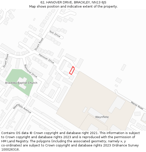 62, HANOVER DRIVE, BRACKLEY, NN13 6JS: Location map and indicative extent of plot
