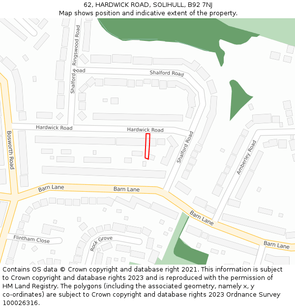 62, HARDWICK ROAD, SOLIHULL, B92 7NJ: Location map and indicative extent of plot