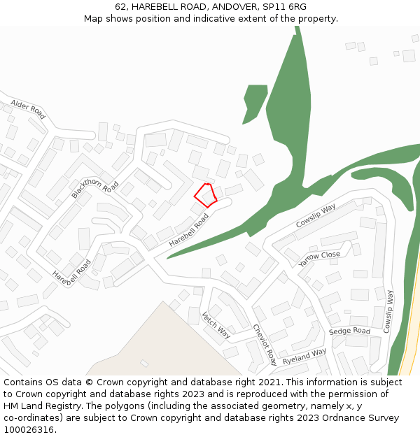 62, HAREBELL ROAD, ANDOVER, SP11 6RG: Location map and indicative extent of plot