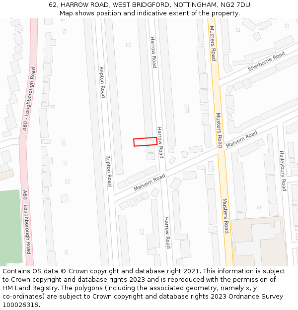 62, HARROW ROAD, WEST BRIDGFORD, NOTTINGHAM, NG2 7DU: Location map and indicative extent of plot