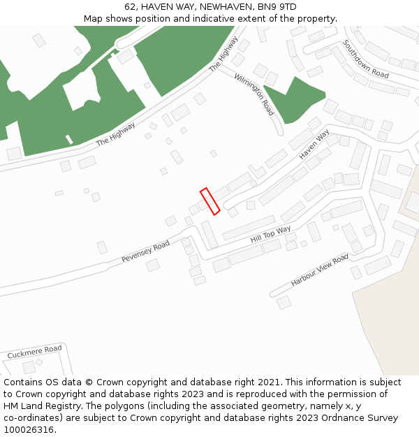 62, HAVEN WAY, NEWHAVEN, BN9 9TD: Location map and indicative extent of plot