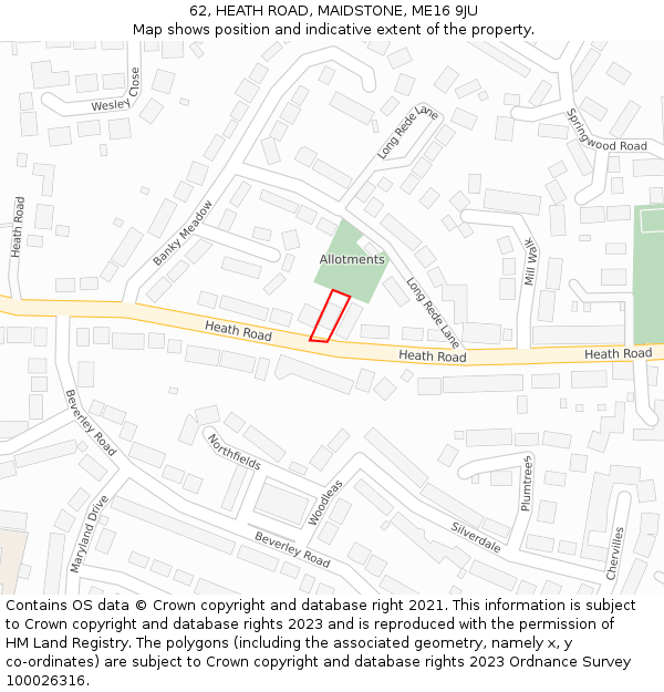 62, HEATH ROAD, MAIDSTONE, ME16 9JU: Location map and indicative extent of plot