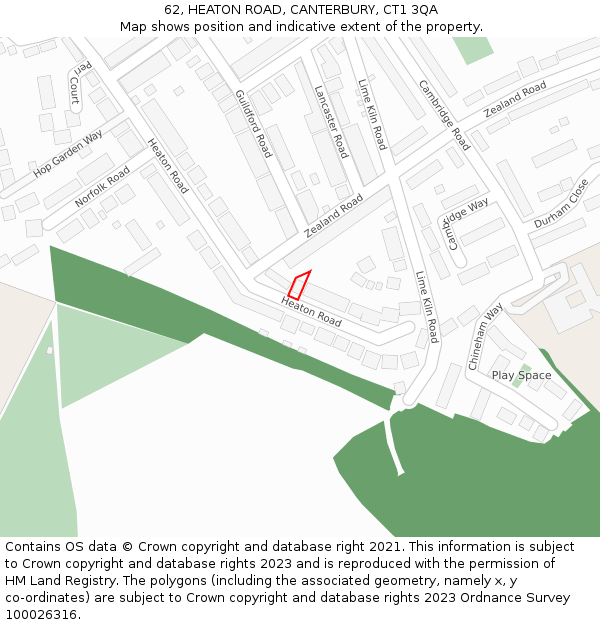 62, HEATON ROAD, CANTERBURY, CT1 3QA: Location map and indicative extent of plot