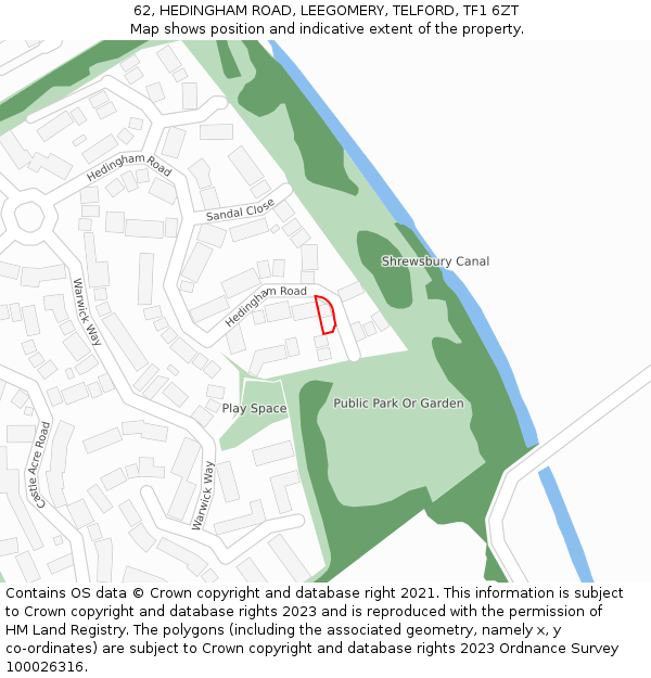 62, HEDINGHAM ROAD, LEEGOMERY, TELFORD, TF1 6ZT: Location map and indicative extent of plot