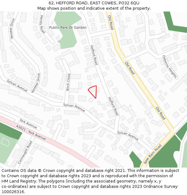 62, HEFFORD ROAD, EAST COWES, PO32 6QU: Location map and indicative extent of plot