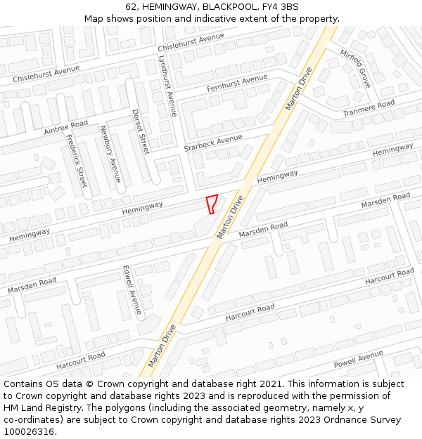 62, HEMINGWAY, BLACKPOOL, FY4 3BS: Location map and indicative extent of plot