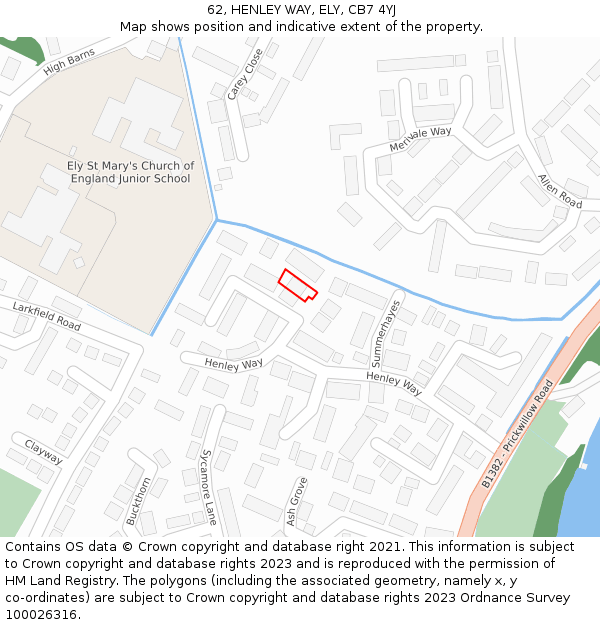 62, HENLEY WAY, ELY, CB7 4YJ: Location map and indicative extent of plot