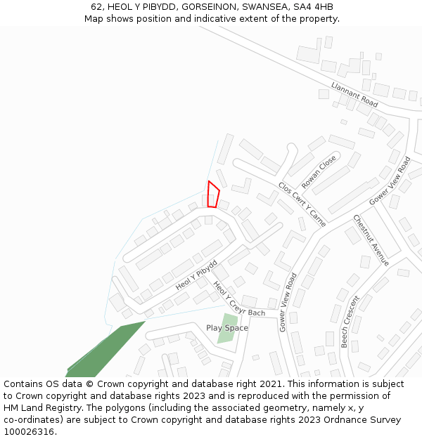 62, HEOL Y PIBYDD, GORSEINON, SWANSEA, SA4 4HB: Location map and indicative extent of plot