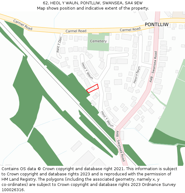 62, HEOL Y WAUN, PONTLLIW, SWANSEA, SA4 9EW: Location map and indicative extent of plot