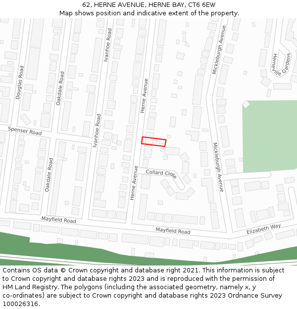 62, HERNE AVENUE, HERNE BAY, CT6 6EW: Location map and indicative extent of plot