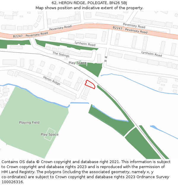 62, HERON RIDGE, POLEGATE, BN26 5BJ: Location map and indicative extent of plot