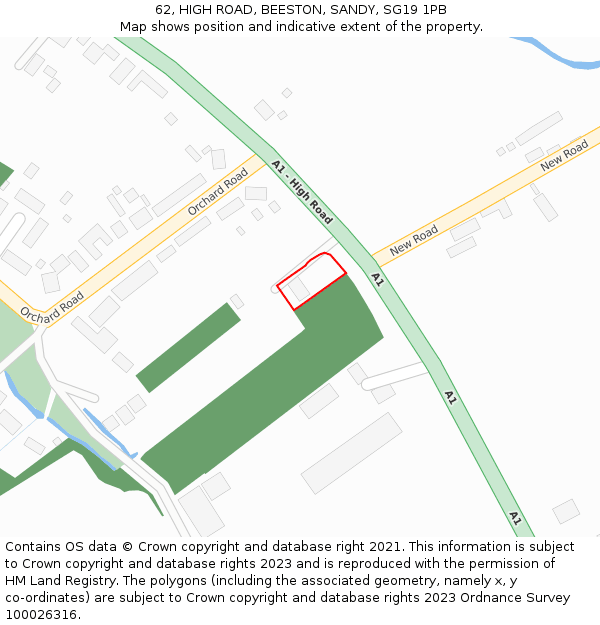 62, HIGH ROAD, BEESTON, SANDY, SG19 1PB: Location map and indicative extent of plot