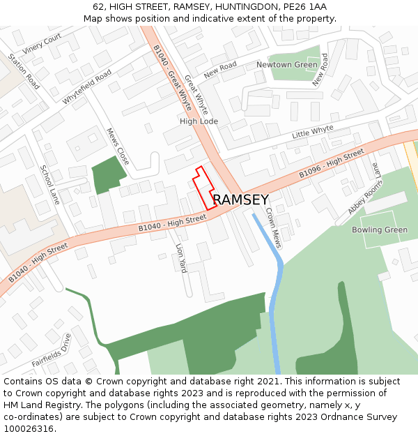 62, HIGH STREET, RAMSEY, HUNTINGDON, PE26 1AA: Location map and indicative extent of plot