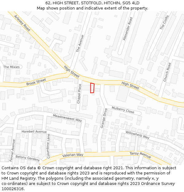 62, HIGH STREET, STOTFOLD, HITCHIN, SG5 4LD: Location map and indicative extent of plot