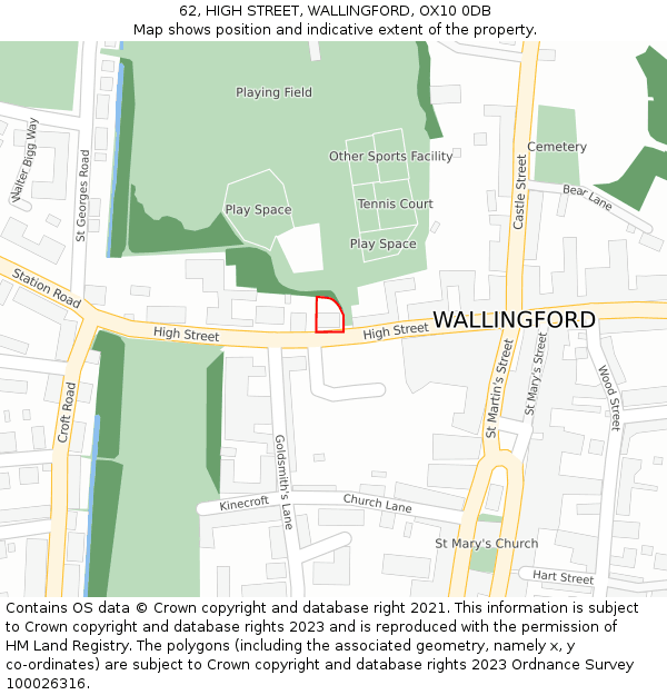 62, HIGH STREET, WALLINGFORD, OX10 0DB: Location map and indicative extent of plot