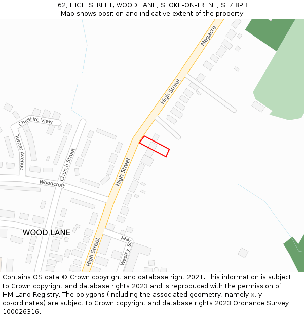 62, HIGH STREET, WOOD LANE, STOKE-ON-TRENT, ST7 8PB: Location map and indicative extent of plot