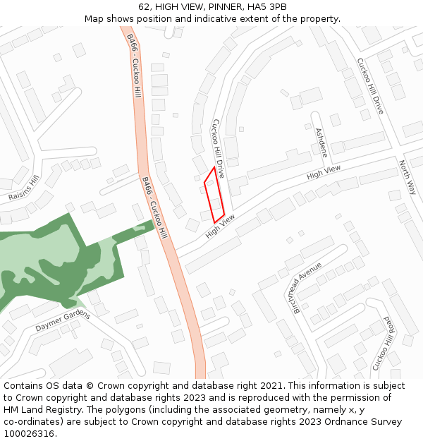 62, HIGH VIEW, PINNER, HA5 3PB: Location map and indicative extent of plot