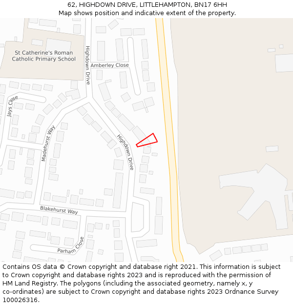 62, HIGHDOWN DRIVE, LITTLEHAMPTON, BN17 6HH: Location map and indicative extent of plot