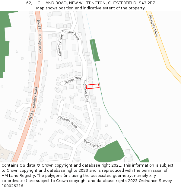 62, HIGHLAND ROAD, NEW WHITTINGTON, CHESTERFIELD, S43 2EZ: Location map and indicative extent of plot