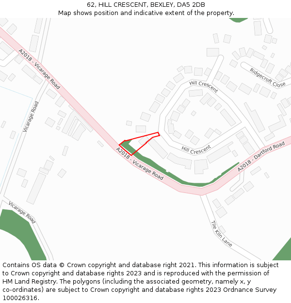 62, HILL CRESCENT, BEXLEY, DA5 2DB: Location map and indicative extent of plot