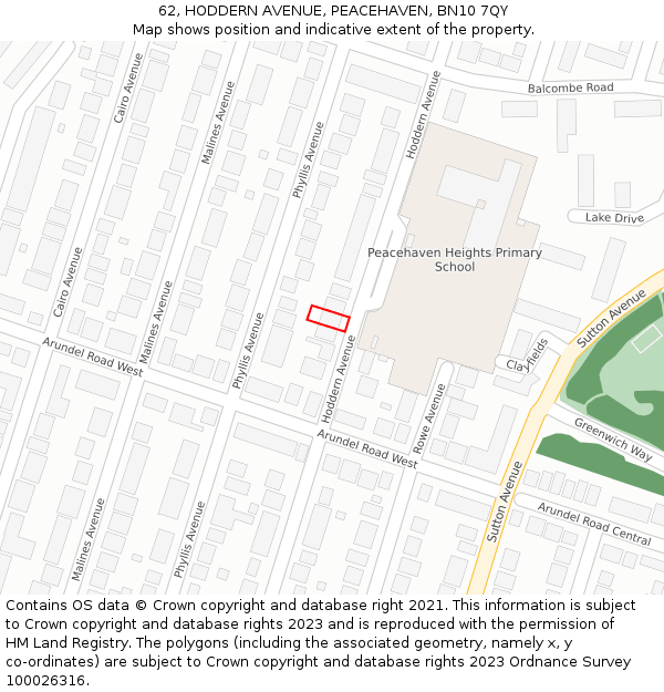 62, HODDERN AVENUE, PEACEHAVEN, BN10 7QY: Location map and indicative extent of plot